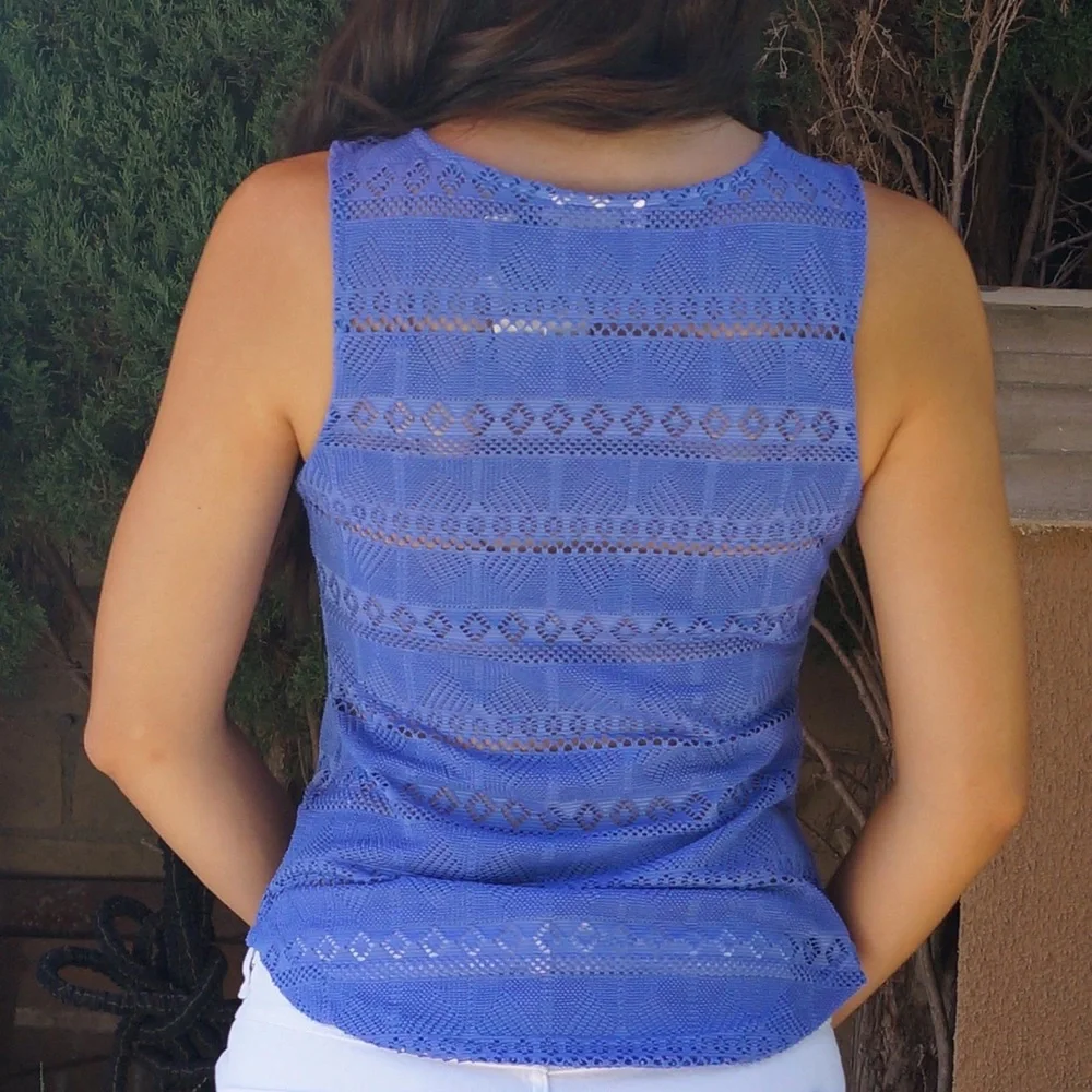 Blue see through sleeveless top w/ rhinestones Size S - Picture 3 of 4